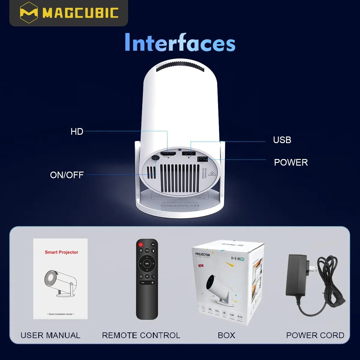 [US Warehouse] Magcubic Hy300Pro Projector 290ANSI Android 14.0 Dual Wifi6 8K 4K Decode Auto Keystone Correction Wireless BT5.4 130"Screen 1280*720P Built-In Speaker Allwinner H726 180° Rotatable Mini Portable Home Cinema Outdoor Audio Gift